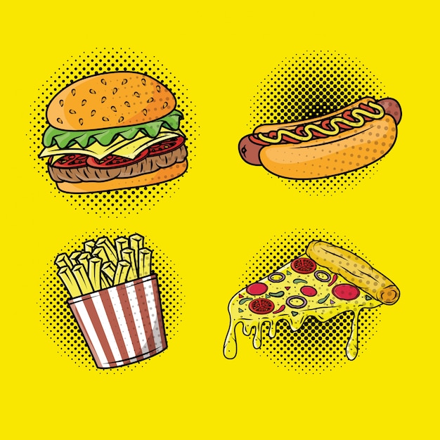Pyszne Pop-arty W Stylu Fast Food Premium Wektorów