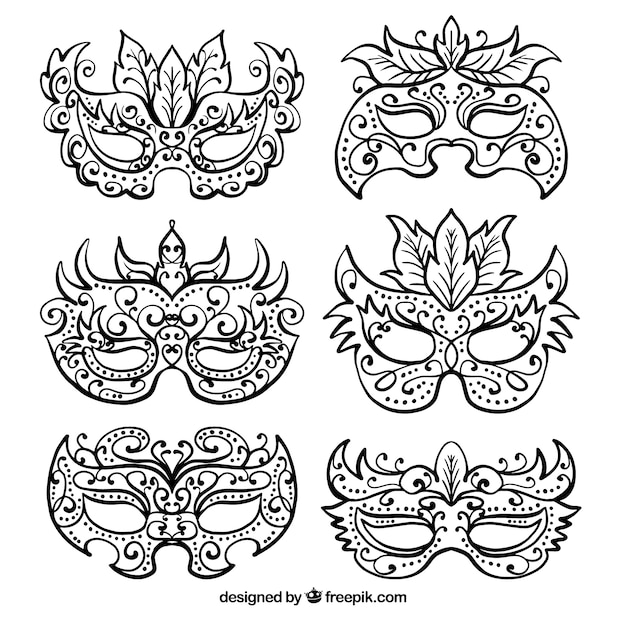 Ręcznie rysowane kolekcja maski karnawałowe Wektor ...