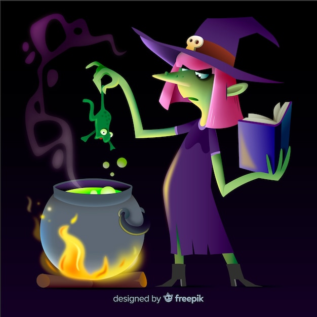Realistyczna kreskówka wiedźma haloween Darmowych Wektorów