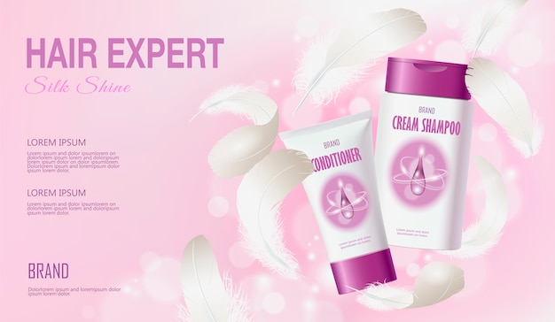 Realistyczna Odżywka Do Szamponu Do Włosów. Lekki Pojemnik Kosmetyczny. Szablon Reklamowy Premium Wektorów