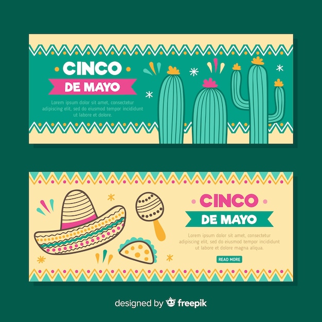 Ręcznie rysowane banery cinco de mayo Darmowych Wektorów