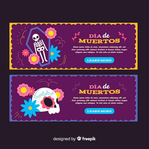 Ręcznie rysowane banery día de muertos Darmowych Wektorów