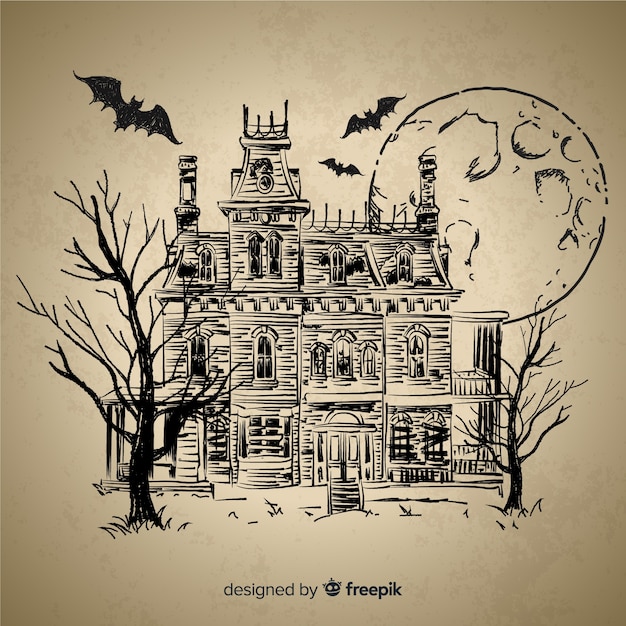 Ręcznie rysowane dom halloween Darmowych Wektorów