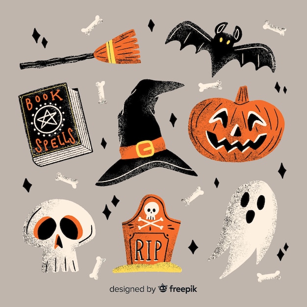 Ręcznie rysowane halloween element kolekcji z dekoracjami Darmowych Wektorów