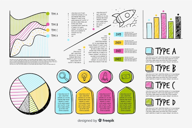 Ręcznie rysowane infographic zestaw elementów Darmowych Wektorów