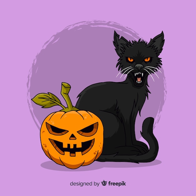 Ręcznie rysowane kota halloween Darmowych Wektorów