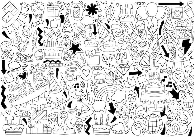 Ręcznie rysowane strony doodle wszystkiego najlepszego ozdoby tło wzór Premium Wektorów