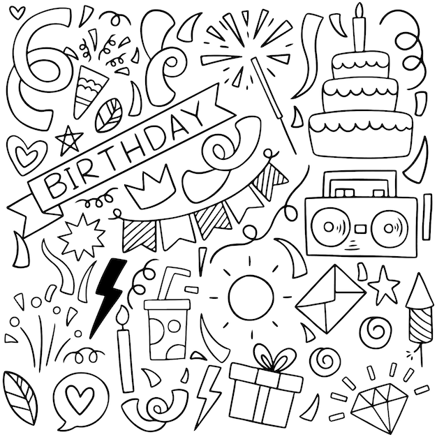 Ręcznie rysowane strony doodle wszystkiego najlepszego ozdoby Premium Wektorów