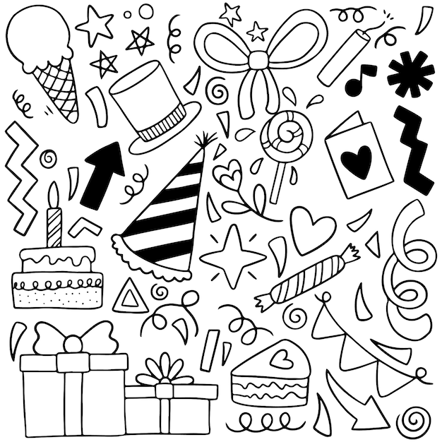 Ręcznie rysowane strony doodle wszystkiego najlepszego ozdoby Premium Wektorów