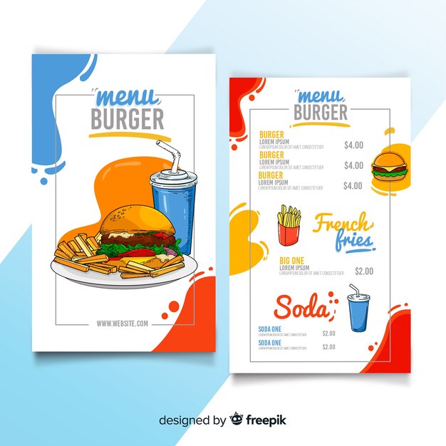 Ręcznie rysowane szablon menu restauracji burger Darmowych Wektorów