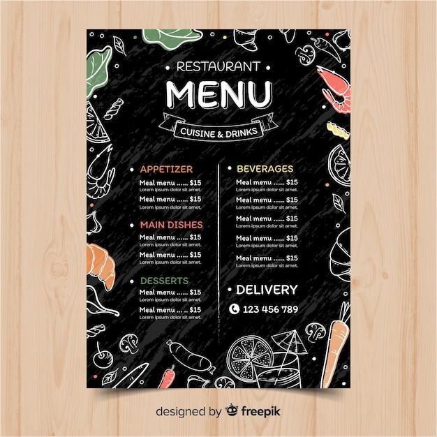 Ręcznie rysowane szablon menu restauracji Darmowych Wektorów