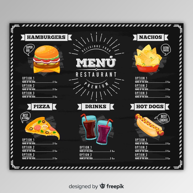 Ręcznie rysowane szablon menu restauracji Darmowych Wektorów