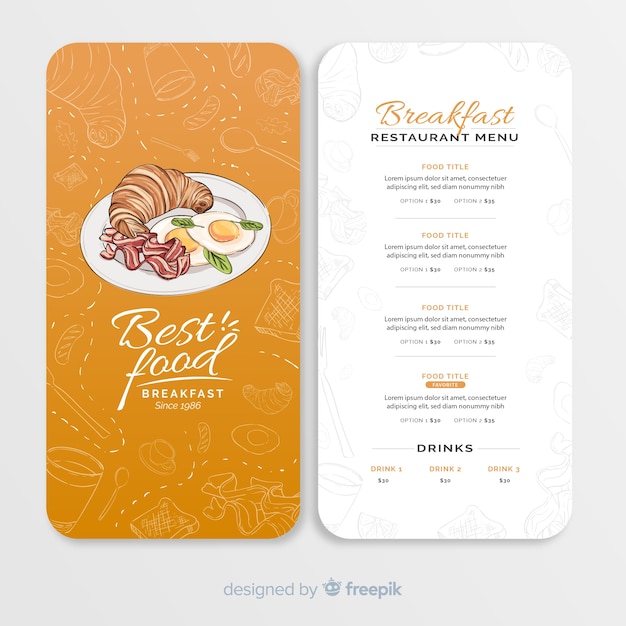Ręcznie rysowane szablon menu restauracji Darmowych Wektorów