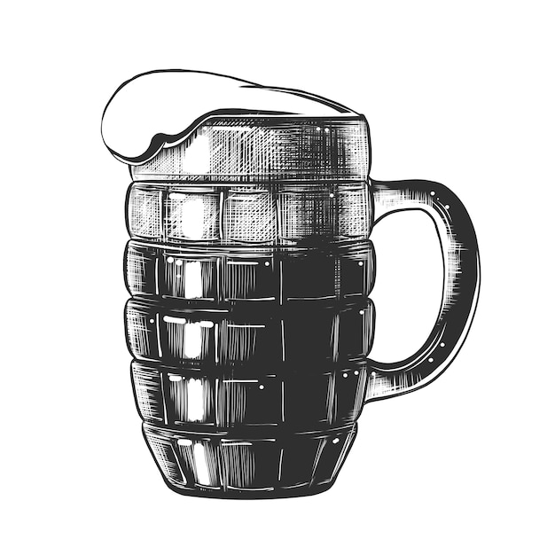 Ręcznie rysowane szkic szklanki piwa w trybie monochromatycznym Premium Wektorów