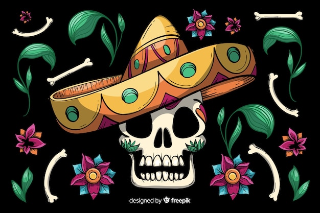 Ręcznie rysowane tła dia de muertos Darmowych Wektorów