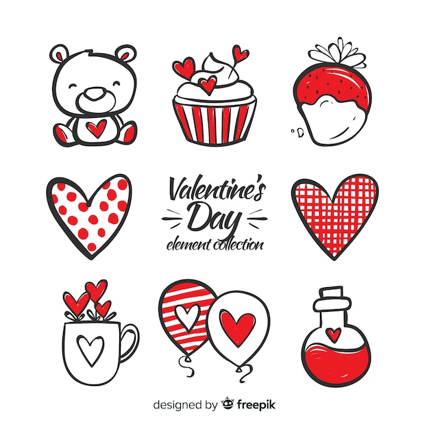 Ręcznie rysowane valentine elementów pakietu Darmowych Wektorów