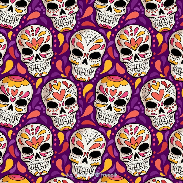 Ręcznie rysowane wzór dia de muertos Darmowych Wektorów