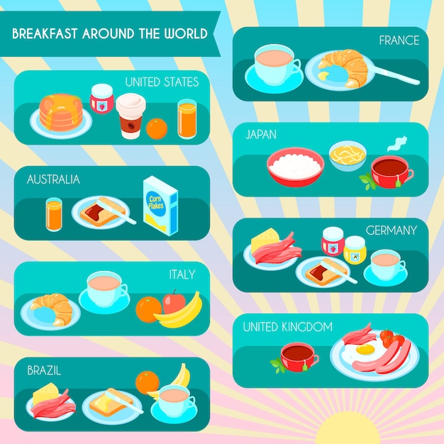 Różni typ śniadanie w światowej infographic ustalonej wektorowej ilustraci Darmowych Wektorów Różni typ śniadanie w światowej infographic ustalonej wektorowej ilustraci Darmowych Wektorów
