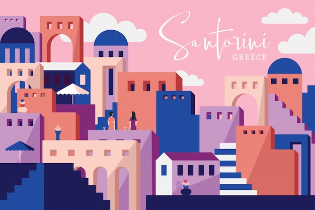Santorini wektorowa ilustracja Premium Wektorów