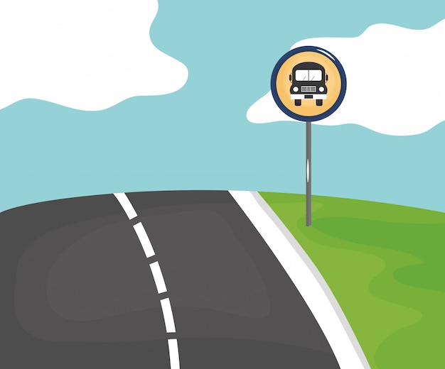 Scena drogowa z sygnałem przystanku autobusowego Darmowych Wektorów