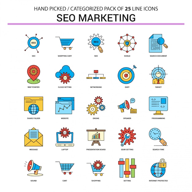 Seo marketing flat line icon set - business concept icons design Darmowych Wektorów