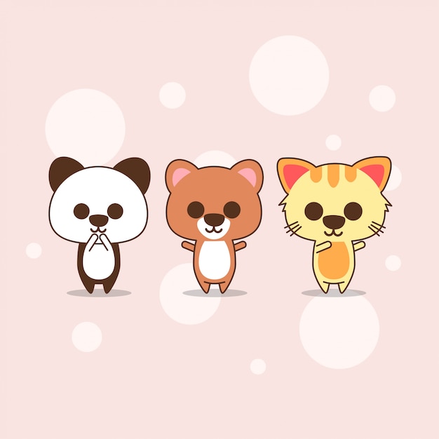 Śliczne Kawaii Projektowanie Postaci Zwierzęcych Premium Wektorów