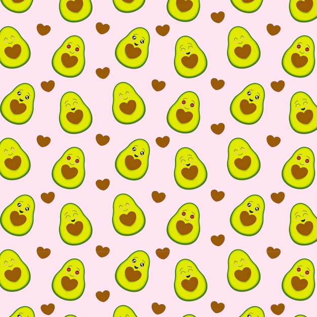 Śliczny avocado wzór z sercem Premium Wektorów