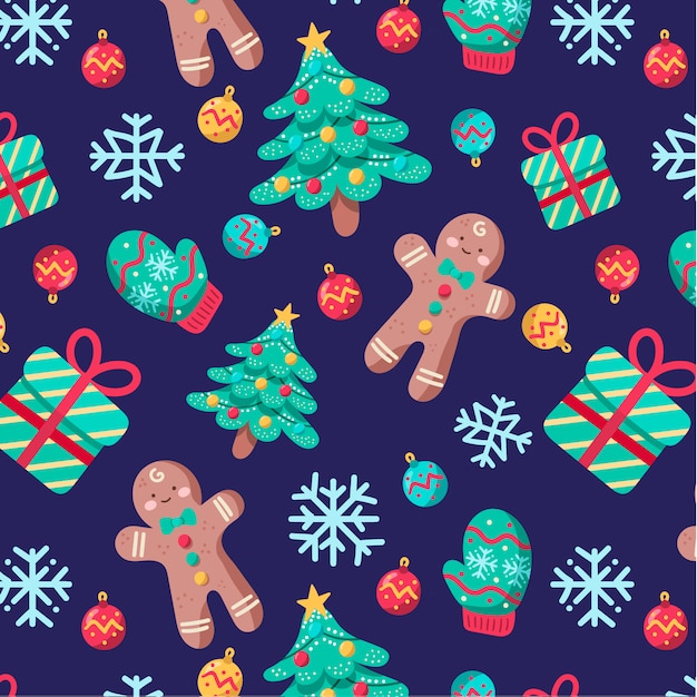Śliczny chritmas wzór z miodownikami i choinkami Darmowych Wektorów