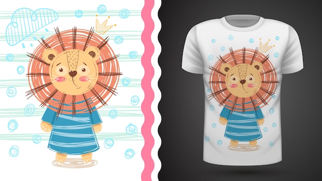 Śliczny lew - pomysł na t-shirt z nadrukiem Premium Wektorów