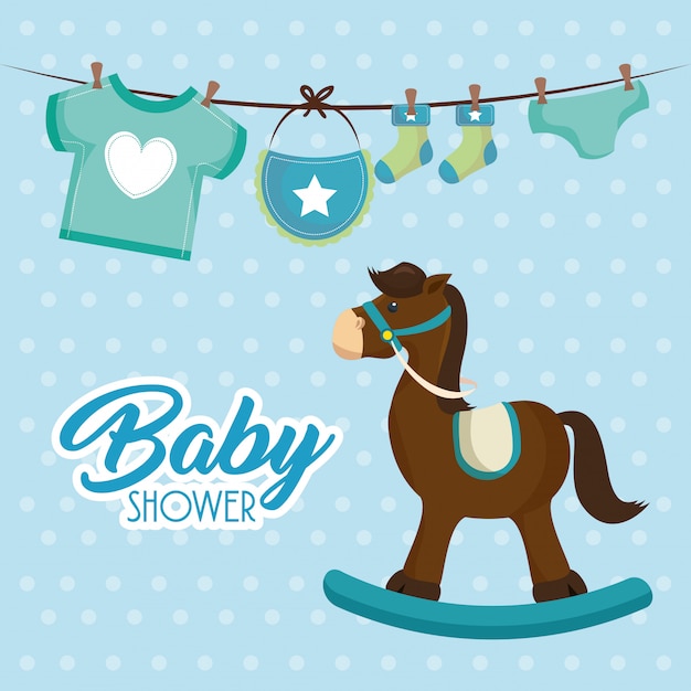 Słodkie drewniane koń karta baby shower Darmowych Wektorów