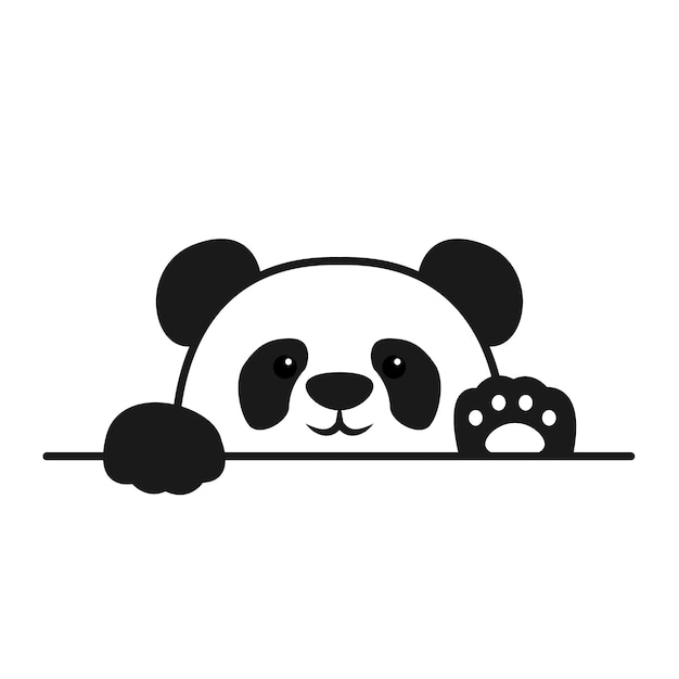 Słodkie panda łapami na ścianie, ikona kreskówka twarz pandy Premium Wektorów