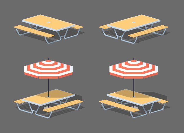 Stół do kawiarni low poly z parasolem Premium Wektorów