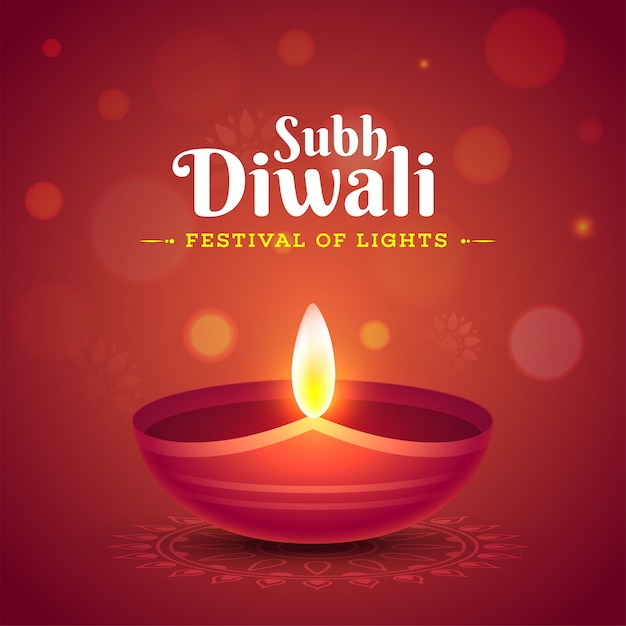 Święto subh diwali z oświetloną lampą naftową (diya) Premium Wektorów