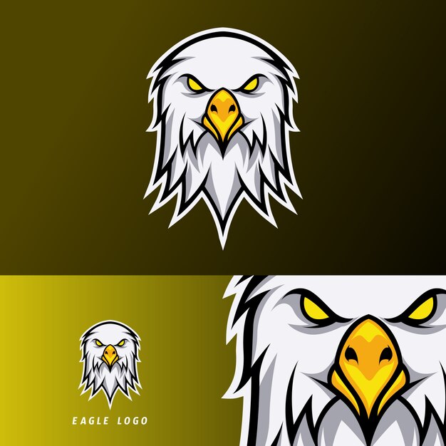 Szablon logo e-sport eagle z białym futrem i pomarańczowym dziobem Premium Wektorów