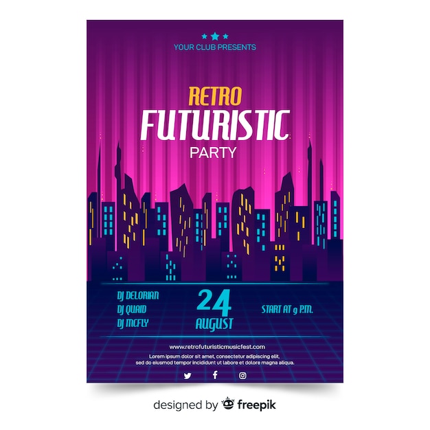 Szablon plakat retro futurystycznej muzyki Darmowych Wektorów