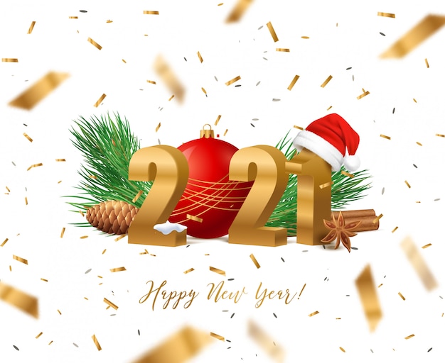 Szczęśliwego Nowego Roku 2021 Z świątecznych Dekoracji | Darmowy Wektor