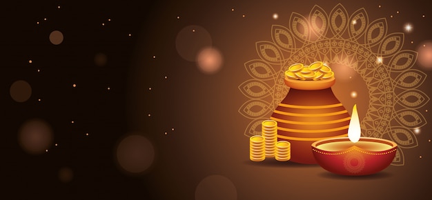 Szczęśliwy transparent diwali indian celebration Premium Wektorów