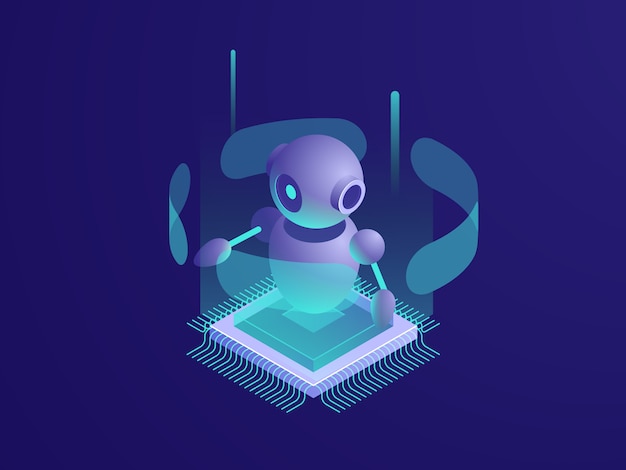 Sztuczna inteligencja robot ai, serwerownia, baner technologii cyfrowej, sprzęt komputerowy Darmowych Wektorów