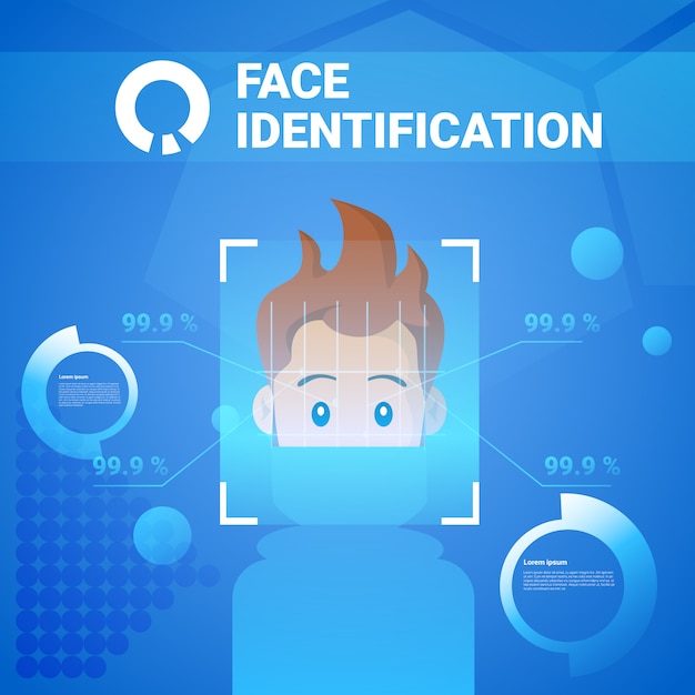 Technologia identyfikacji twarzy system kontroli dostępu scannig man koncepcja rozpoznania biometrycznego Premium Wektorów