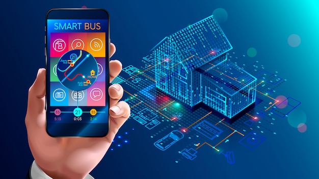 Technologia iot w automatyce domowej, inteligentny dom Premium Wektorów