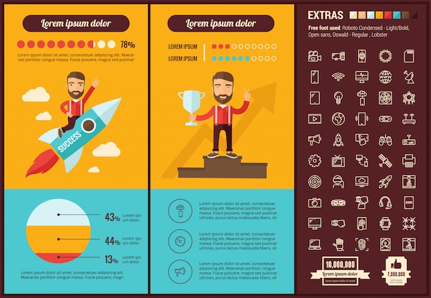 Technologia płaska konstrukcja infographic szablon i ikony ustaw Premium Wektorów
