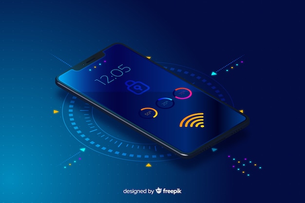 Tło gradientowe technologii izometryczny mobilnych Darmowych Wektorów