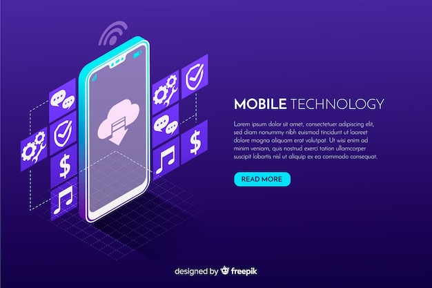 Tło izometryczne technologii gradientu smartphone Darmowych Wektorów