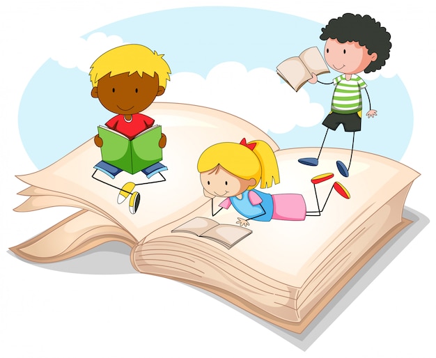 Troje Dzieci Czytających Storybook | Darmowy Wektor