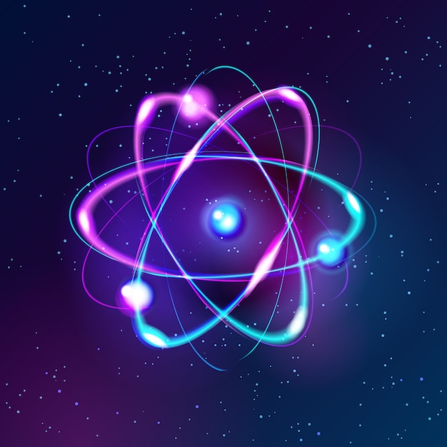 Wektor świeci Neon Model Atomu Premium Wektorów