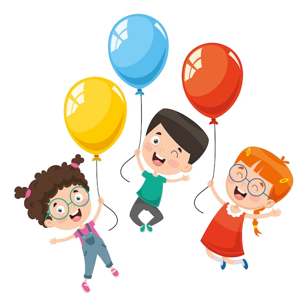 Wektorowa Ilustracja Dzieci Z Balonem Premium Wektorów
