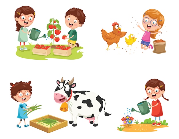 Wektorowa ilustracja dzieciaka rolnik Wektor | Premium pobieranie
