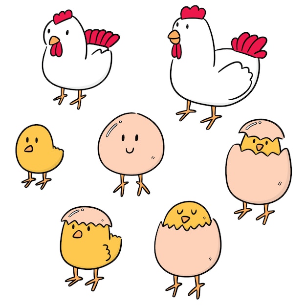 Wektorowy Ustawiający Kurczak I Jajko | Premium Wektor