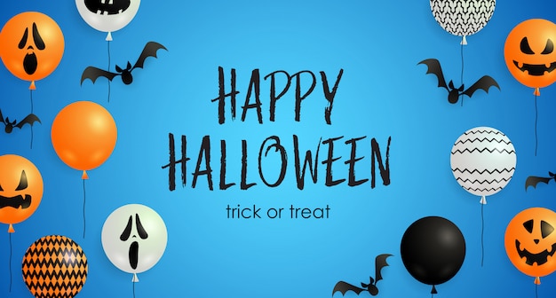 Wesołego halloween, cukierek albo psikus napis, balony z dyni Darmowych Wektorów