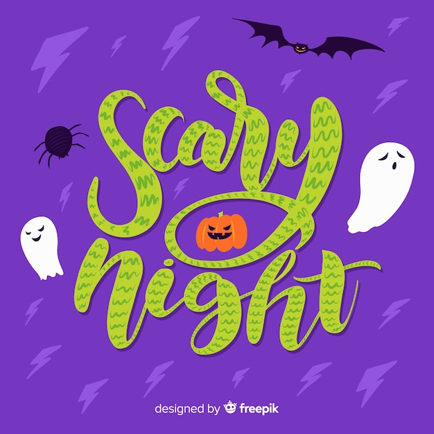 Wesołego halloween z przerażające noc napis Darmowych Wektorów